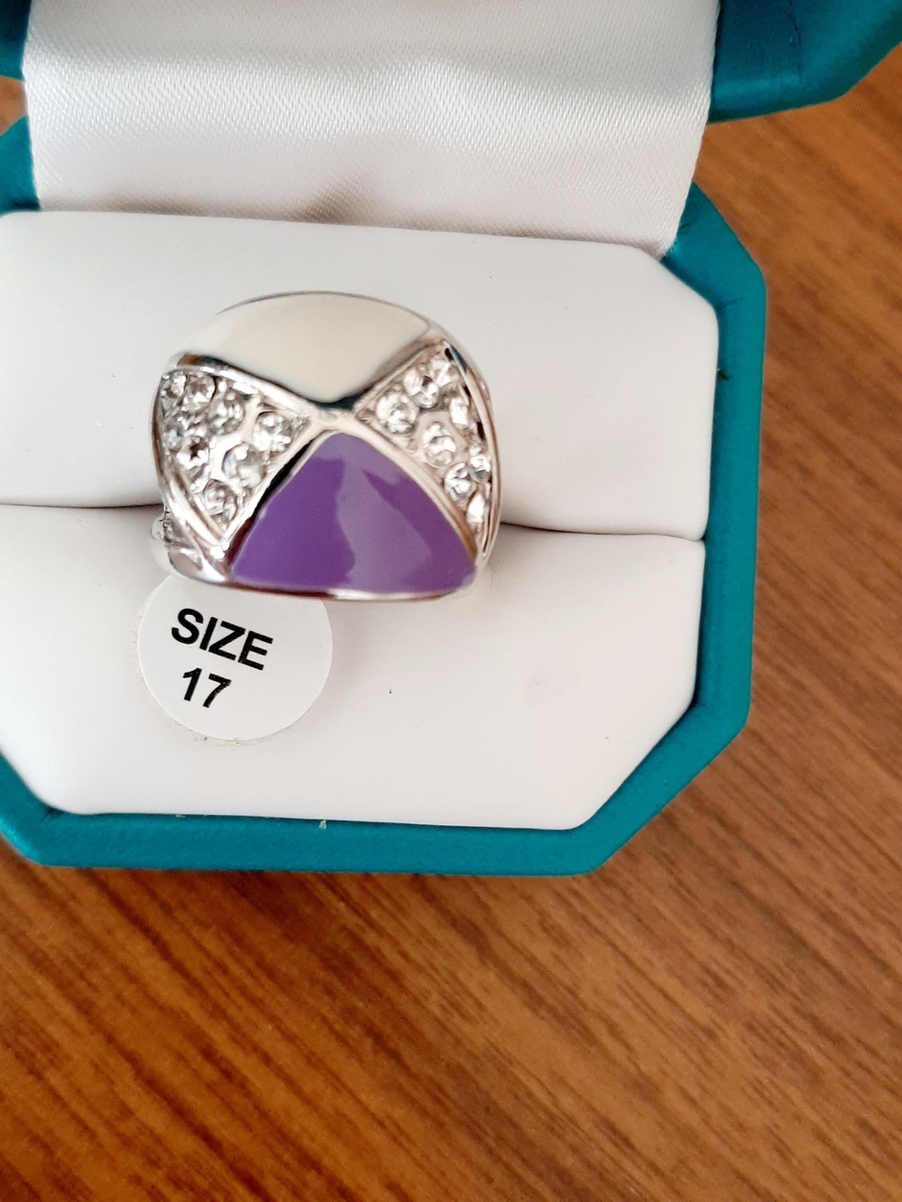 Silver Tone Purple Accent Crystal Ring